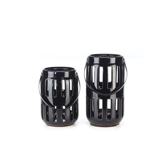 Black Ceramic Candle Hurricane (set of 2)