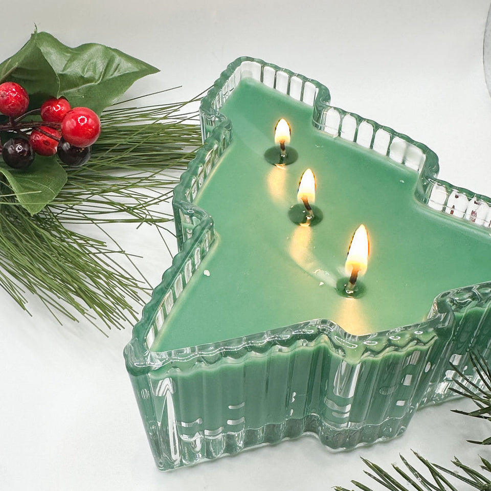 Christmas Tree Decorative Glass Candle Jar ~ Christmas Wreath