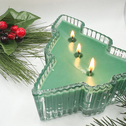 Christmas Tree Decorative Glass Candle Jar ~ Christmas Wreath
